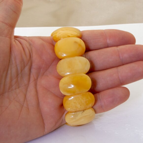 Real BALTIC AMBER Bracelet, Royal White Amber Bracelet, Egg Yolk Amber 25.3 gram - Picture 7 of 11